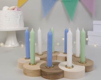 Velas de cumpleaños, juego de 6 o 12, colores surtidos: blanco, azul claro y verde claro, para coronas de cumpleaños | velas cónicas delgadas | decoración de mesa de cumpleaños