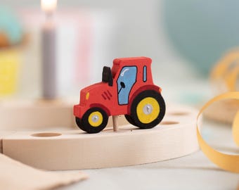 Figura de tractor ideal para anillo de cumpleaños | Estaca de tractor agrícola para corona de cumpleaños - base de 17 mm, 5 cm de alto, hecha a mano