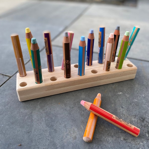Stiftehalter aus Buchenholz für Buntstifte und Pinsel | Woody Stifte, Wachsstift | Geschenk zur Einschulung | Geschenk zum Kindergartenstart