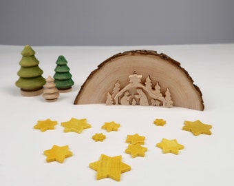 Miniaturkrippe Adventsspirale Weihnachten Waldorf Montessori | Jahreszeitentisch Weg zur Krippe | Weihnachtsdekoration Natur | Kartenhalter