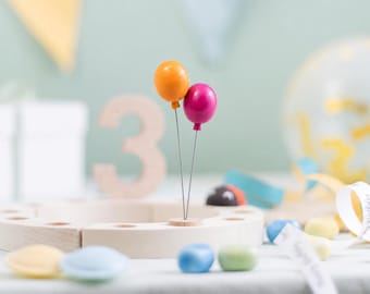 Figura de globo de madera en naranja y rosa oscuro | pintada a mano | decoración para anillo de cumpleaños | compatible con Grimm | regalo personalizado