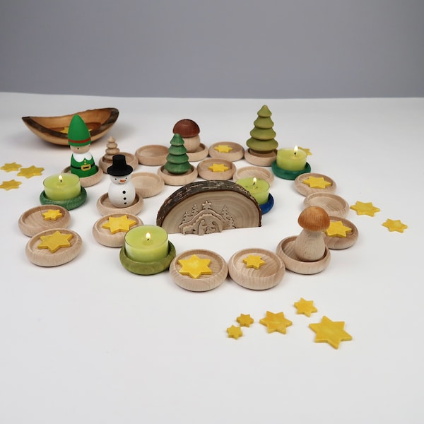 Adventsspirale Holz Weihnachten Waldorf Montessori | Adventskalender Weg zur Krippe | Weihnachtsdeko | Adventskalender Natur für Teelichter