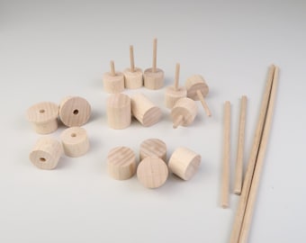 Soporte para figura de madera | Pies y varillas de madera para proyectos de bricolaje | Soporte adecuado para un anillo de cumpleaños | Pinzas de madera para una mesa de temporada