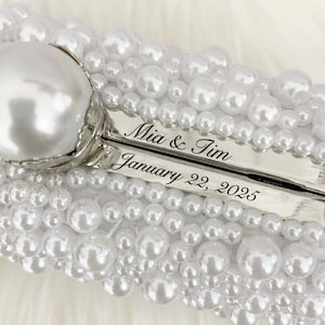 Custom Engraving Pearl Clutch Bag, Personalized Bag, White Purse, Wedding Clutch, Evening Bag, Bridal Clutch with Pearls, Beaded Clutch