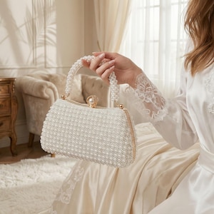 Custom Pearl Clutch, Bridal Pearl Handbag, Off White Wedding Purse, Bride Gift, Evening Bag for Bride, Engraved Wedding Clutch, Beaded Purse