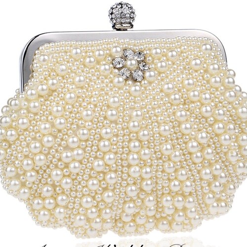 Wedding Clutch White Bridal Clutch Pearl Bag Bridal Purse Etsy