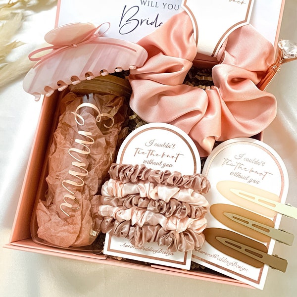 Caja de propuesta de dama de honor Set de regalo personalizado Blush ¿Serás mi caja de dama de honor Set Tarjeta de propuesta de dama de honor Taza de café helado