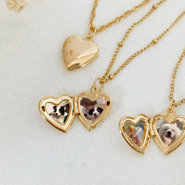 Collar con medallón en forma de corazón y foto, collar redondo grabado, collar con foto en oro, regalo personalizado para ella, mejor amiga, regalo de Navidad