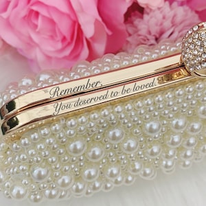 Personalized Pearl Clutch, Bridal Gift, Handbag for the Wedding, Bridal Pearl Bag, Evening Clutch, with Bride&#39;s Name, Custom Clutch