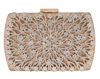 Women Luxury Wedding | Event | Evening Clutch | Purse | Bag - Rhinestones Silver/Gold/Black Clasp | Hand Chain | Shoulder-Chain