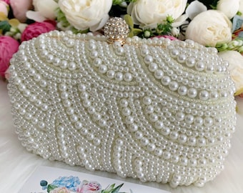 Pearl Clutch Bag, Pearl Evening Bag, Bridal Clutch with Pearls, Beaded Pearl Clutch, Ivory Pearl Purse, Wedding Clutch, Personalized Bag