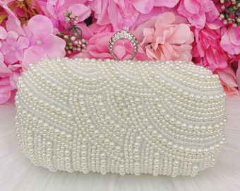 Personalisierte Perle Clutch, Ivory Brauthandtasche, Hochzeit Abendtasche