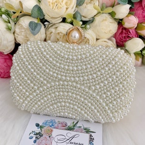 Pearl clutch Bag, Pearl evening bag, Bridal clutch with pearls, Beaded pearl clutch, Ivory pearl purse, Pearl wedding clutch