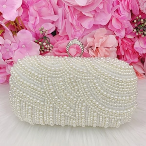 Clutch de perlas personalizado, regalo nupcial, bolso grabado para la boda, bolso de perlas nupcial, clutch de noche, bolso de marfil, bolso clutch personalizado