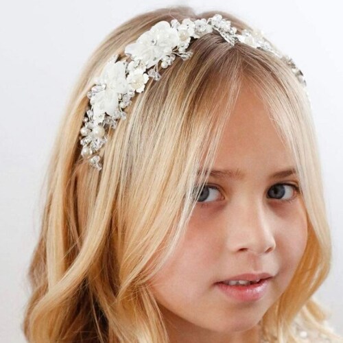 Flower Girl Headpiece Ivory Tulle Flowers Wedding Headband for Etsy