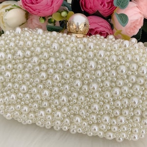 Pearl Clutch Bag, Pearl Evening Bag, Bridal Clutch with Pearls, Beaded Pearl Clutch, Ivory Pearl Purse, Wedding Clutch, Personalized Bag