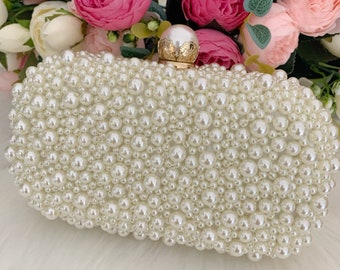 Pearl Clutch Bag, Pearl Evening Bag, Bridal Clutch with Pearls, Beaded Pearl Clutch, Ivory Pearl Purse, Wedding Clutch, Personalized Bag