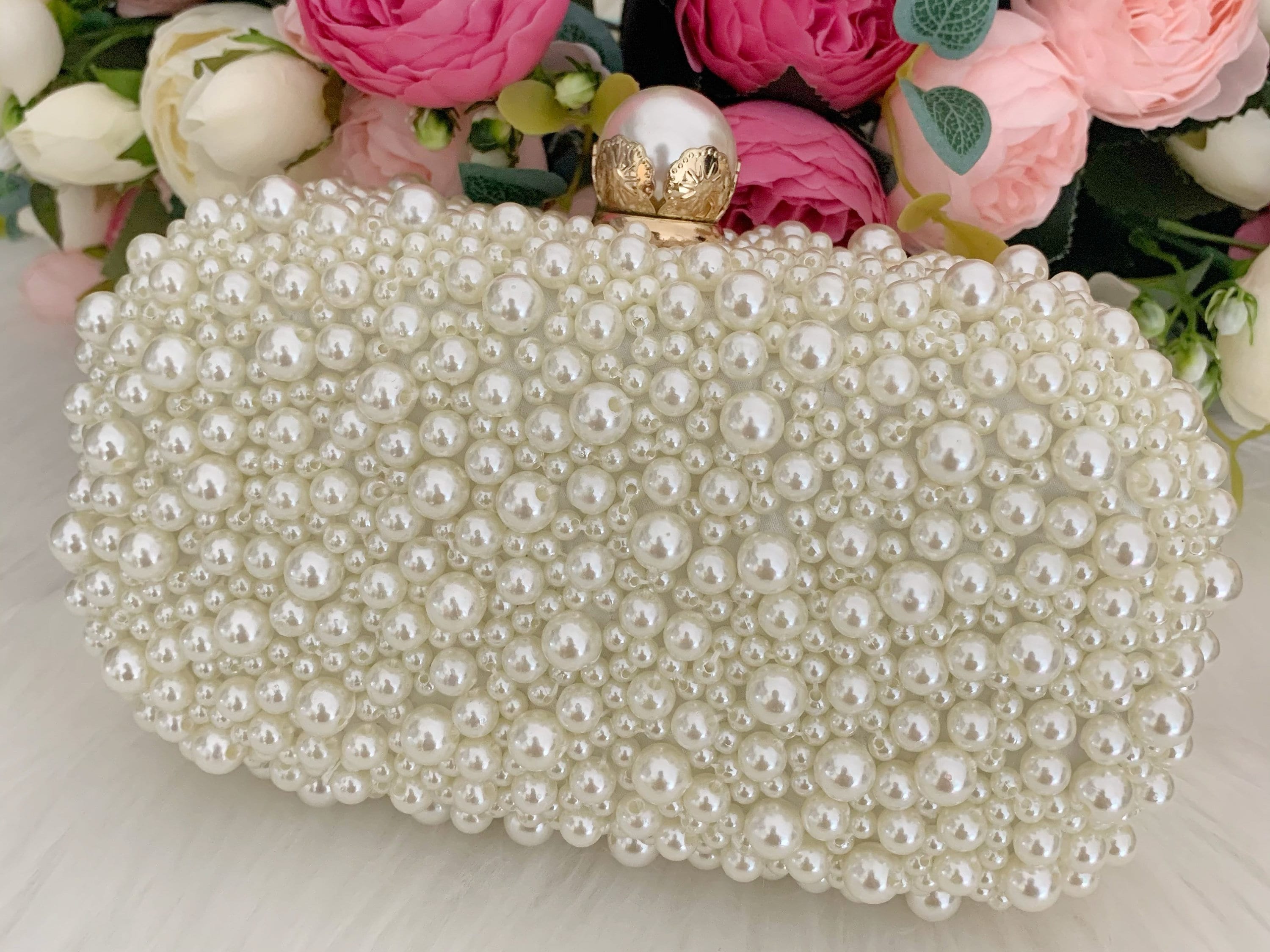 Faux Pearl Diamond Shell Pattern Event Clutch Bag Buckle - Temu