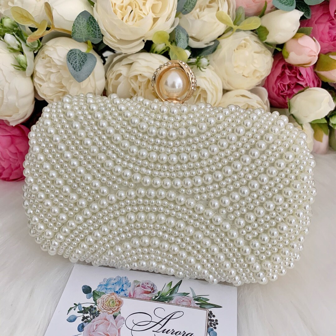 Pearl Clutch Bag, Pearl Evening Bag, Bridal Clutch With Pearls, Beaded