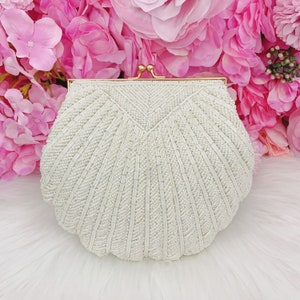Cartera de novia grabada, bolso de cuentas con forma de concha, cartera de boda personalizada, cartera de novia, bolso de cuentas de marfil de alta costura, bolso de novia art déco