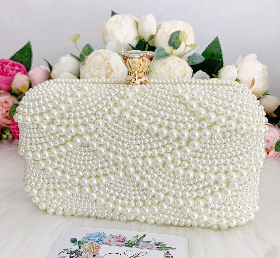 Pearl Clutch Bag, Pearl Evening Bag, Bridal Clutch With Pearls, Beaded
