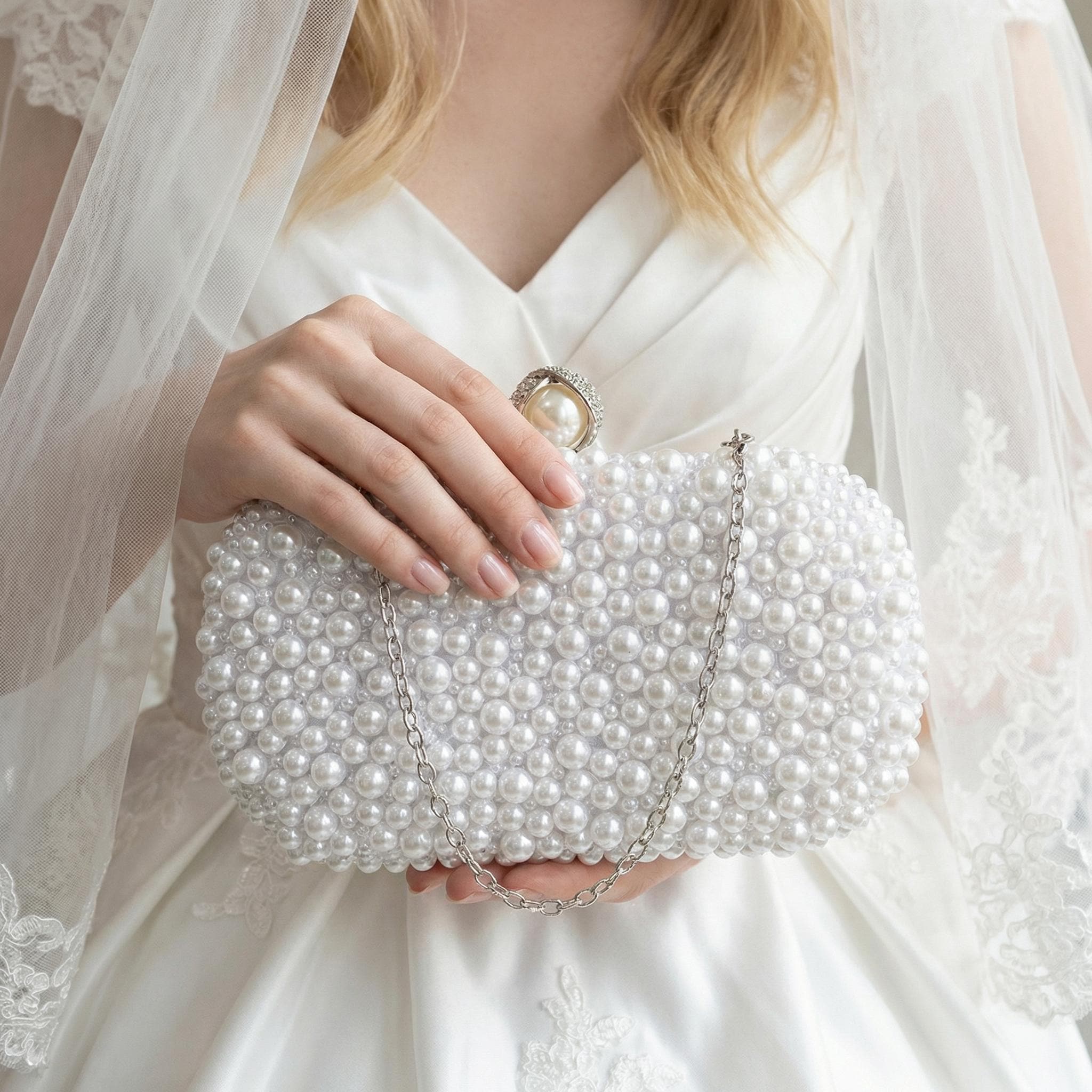 Custom Engraving Pearl Clutch Bag, Personalized Bag, White  display picture 2