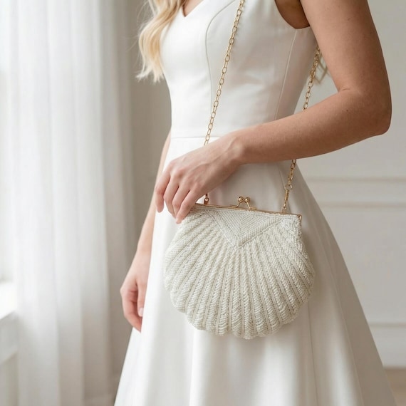 HWJFDC Pochette Donna Borse da Sera con Perle di Conchiglia Pochette in Metallo con Perline con Catena Borsa da Sposa for Borse da Ballo(YM3101 Pearl White