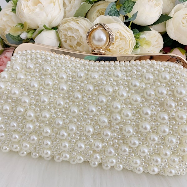 Pochette en perles, Sac de soirée en perles, Pochette de mariée avec perles, Pochette en perles, Porte-monnaie en perles ivoire, Pochette de mariage, Sac personnalisé