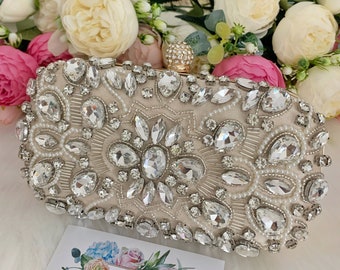 Wedding Bridal Clutch, Bridal Rhinestone Clutch bag, Bridal Crystal Purse, Crystal Blush Bag, Evening Party Clutch Bag