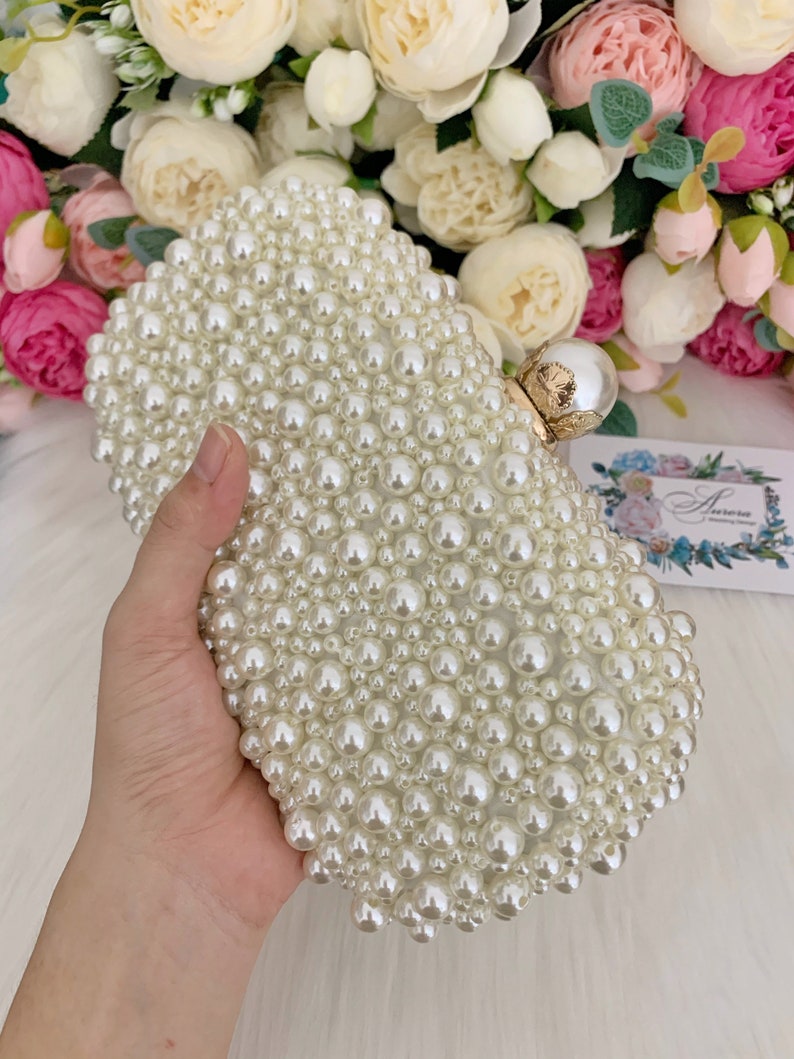 Clutch Tasche mit Perlen, Abendtasche mit Perle, Braut Clutch mit Perlen, Perlen Perlen Clutch, Elfenbein Perle Geldbörse, Hochzeit Clutch, personalisierte Tasche Bild 7