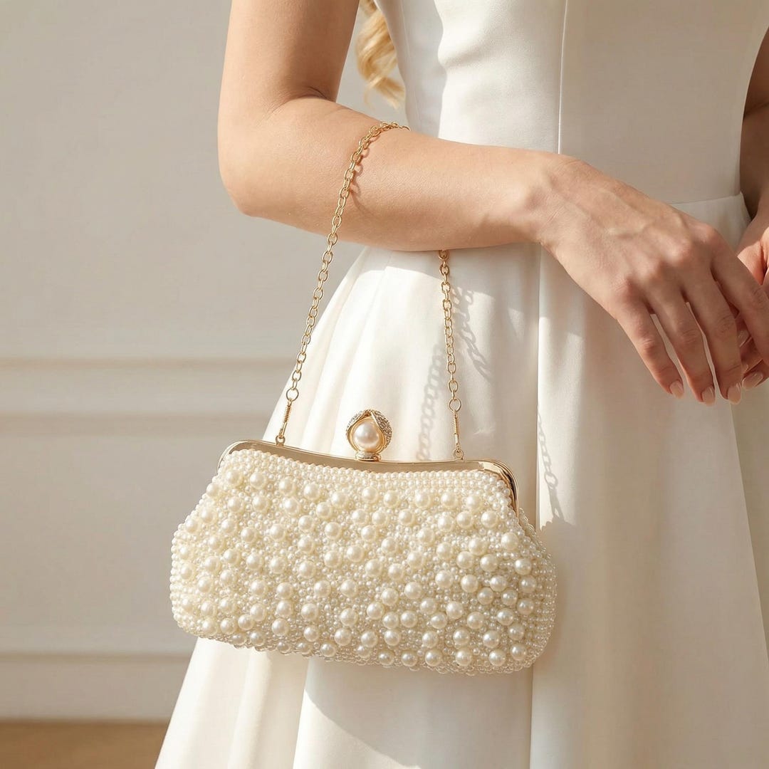 Pearl Clutch Bag, Pearl Evening Bag, Bridal Clutch With Pearls