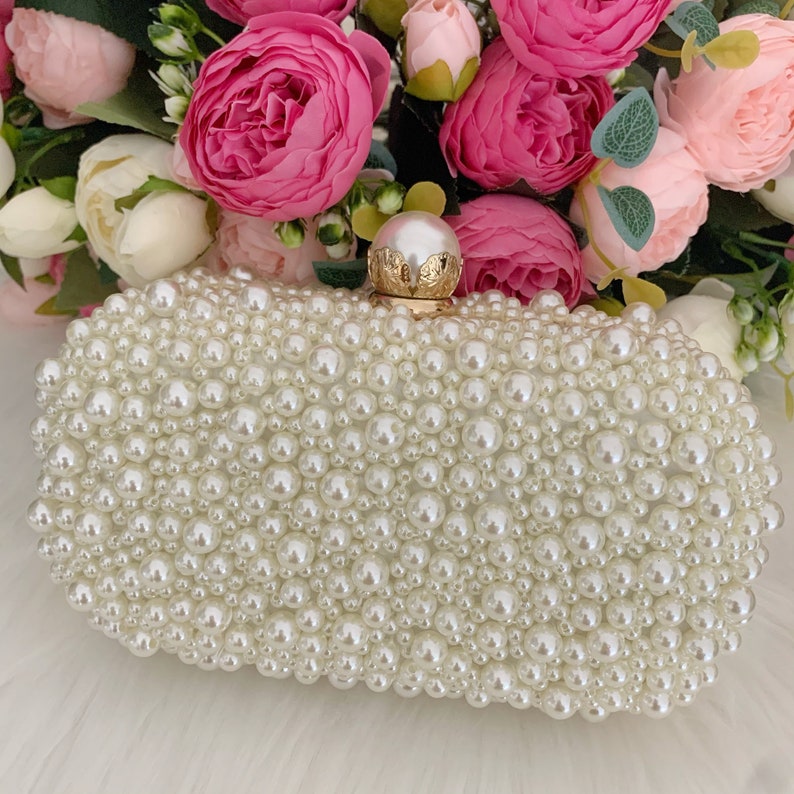 Clutch Tasche mit Perlen, Abendtasche mit Perle, Braut Clutch mit Perlen, Perlen Perlen Clutch, Elfenbein Perle Geldbörse, Hochzeit Clutch, personalisierte Tasche Bild 6