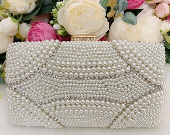 Pearl Clutch Bag, Bridal Evening Purse, Beaded Wedding Clutch