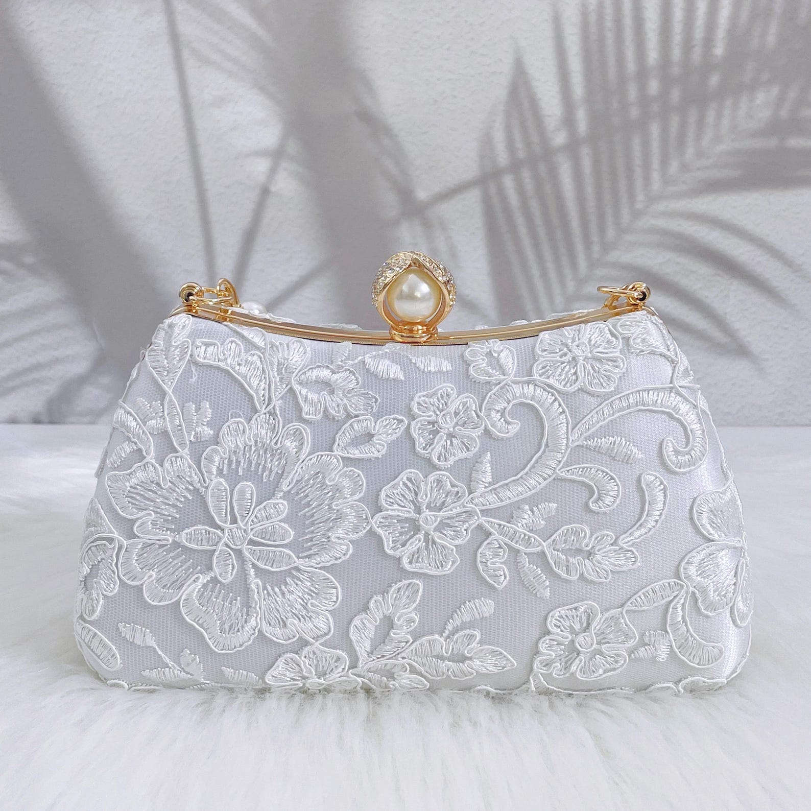 Personalized Embroidered Floral Clutch, Bridal Lace Handbag, White ...