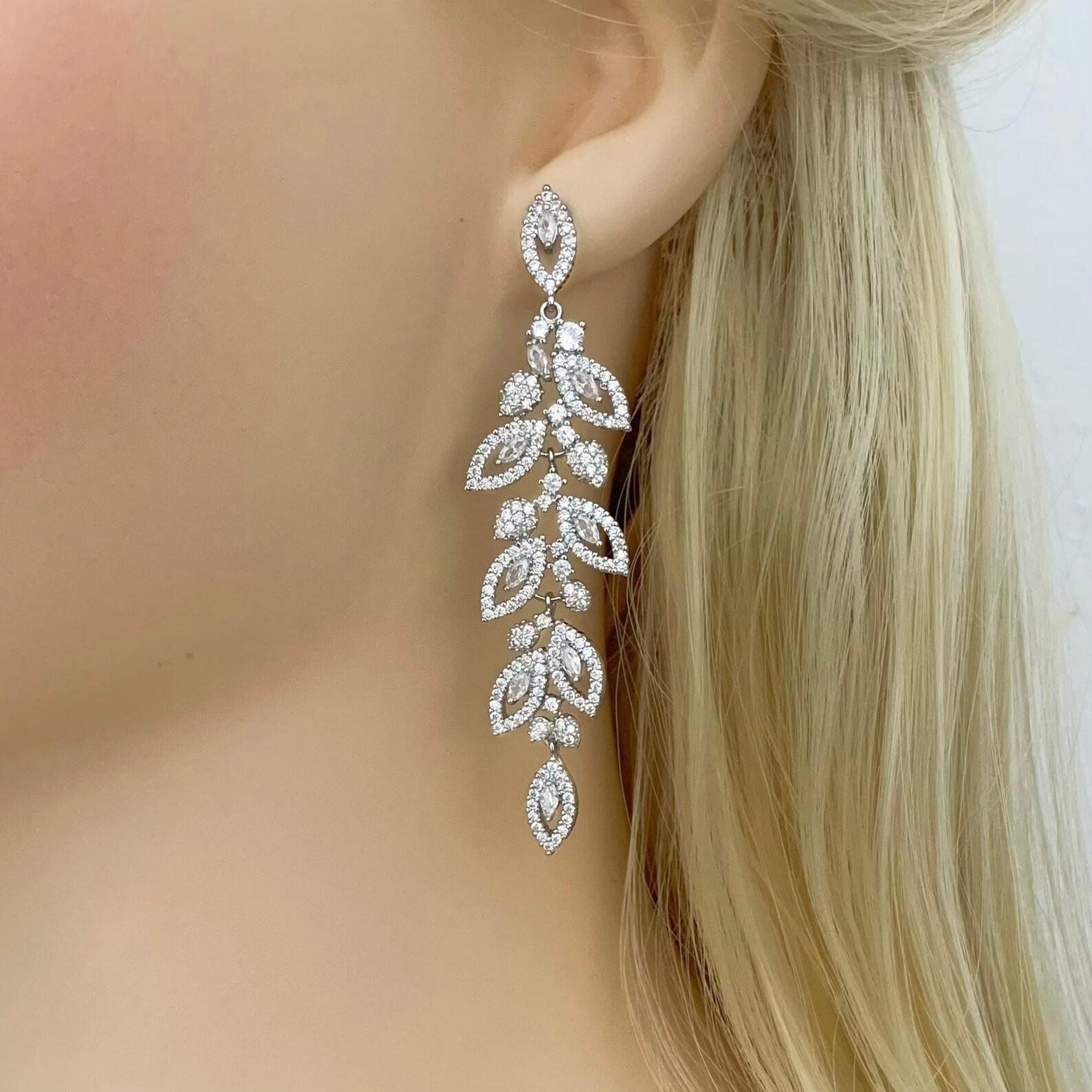 Crystal Bridal Vine Earrings Long Dangle Bridal Earrings Etsy