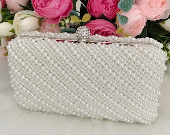 Pearl Clutch Bag, Pearl Evening Bag, Bridal Clutch with Pearls, Beaded Pearl Clutch, Ivory Pearl Purse, Wedding Clutch, Personalized Bag