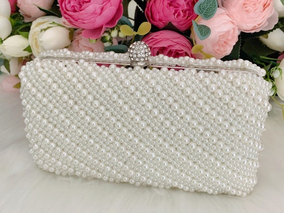 Pearl Clutch Bag, Pearl Evening Bag, Bridal Clutch with Pearls, Beaded Pearl Clutch, Ivory Pearl Purse, Wedding Clutch, Personalized Bag