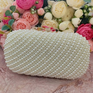 Pearl clutch Bag, Pearl evening bag, Bridal clutch with pearls, Beaded pearl clutch, Ivory pearl purse, Pearl wedding clutch