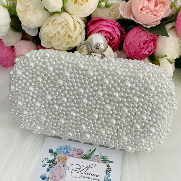 Pearl Clutch Bag, Pearl Evening Bag, Bridal Clutch with Pearls, Beaded Pearl Clutch, White Pearl Purse, Wedding Clutch, Personalized Bag