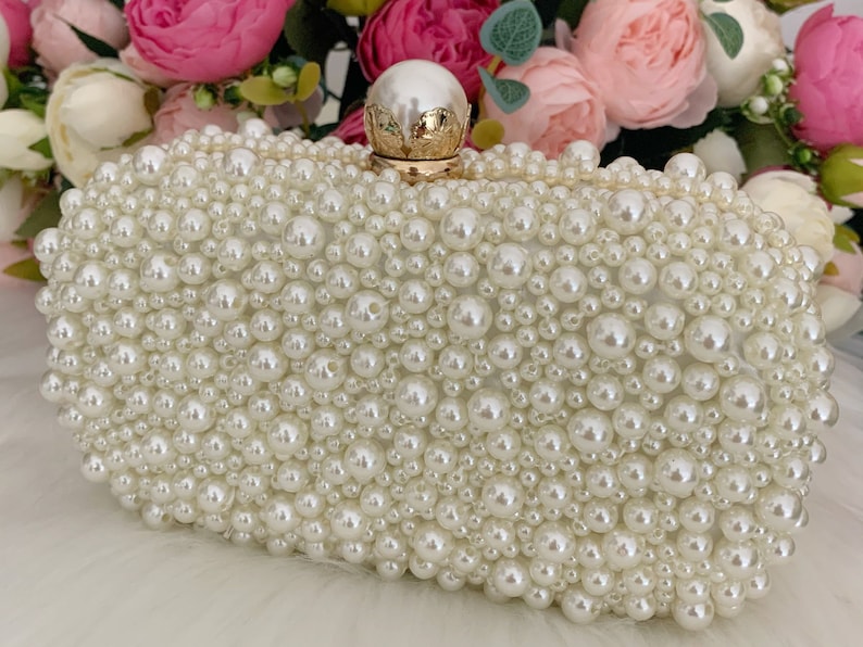 Clutch Tasche mit Perlen, Abendtasche mit Perle, Braut Clutch mit Perlen, Perlen Perlen Clutch, Elfenbein Perle Geldbörse, Hochzeit Clutch, personalisierte Tasche Bild 2