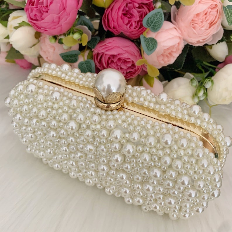 Clutch Tasche mit Perlen, Abendtasche mit Perle, Braut Clutch mit Perlen, Perlen Perlen Clutch, Elfenbein Perle Geldbörse, Hochzeit Clutch, personalisierte Tasche Bild 3