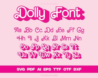 Dolly Font Bundle - Digital Files: pdf, svg, ai, eps, dxf, ttf, otf- Fashion Doll Inspired, DIY Crafts, Party Invites, Apparel Design, Print