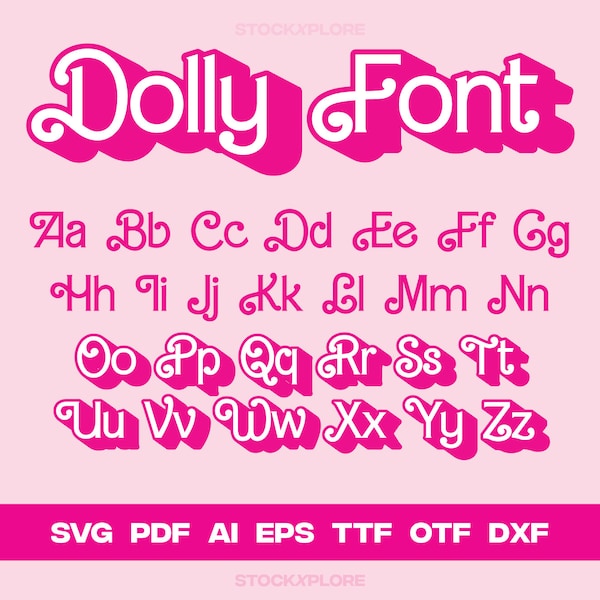 Dolly Font Bundle - Digital Files: pdf, svg, ai, eps, dxf, ttf, otf- Fashion Doll Inspired, DIY Crafts, Party Invites, Apparel Design, Print