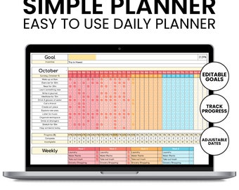 Agenda giornaliera minimalista personalizzabile - Fogli Google - Obiettivi giornalieri e mensili, monitoraggio dei progressi, incentivi - Prodotto digitale