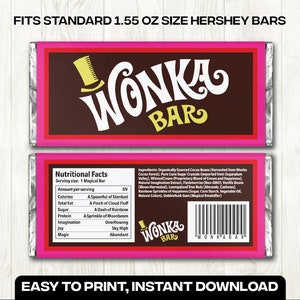 Wonka Chocolate Bar Label Digital PDF for Hershey's 1.55oz DIY Wrapper, Party Favor, Halloween, Birthday, Wedding image 2