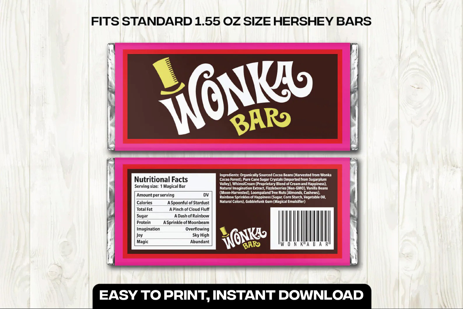 Wonka Chocolate Bar Label Digital PDF for Hershey's 1.55oz DIY Wrapper,  Party Favor, Halloween, Birthday, Wedding 