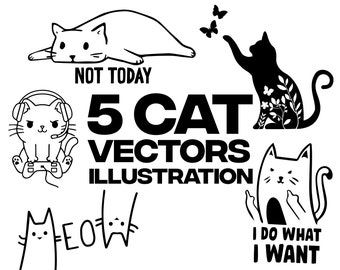 Simpatico e creativo Cat Vector Pack per camicie - Perfetto per gli amanti dei gatti e gli appassionati di moda