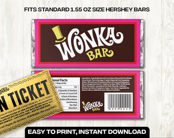 Étiquette de barre de chocolat Wonka - PDF numérique pour Hershey's 1,55 oz - emballage DIY, cadeau de Noël, Halloween, anniversaire, mariage