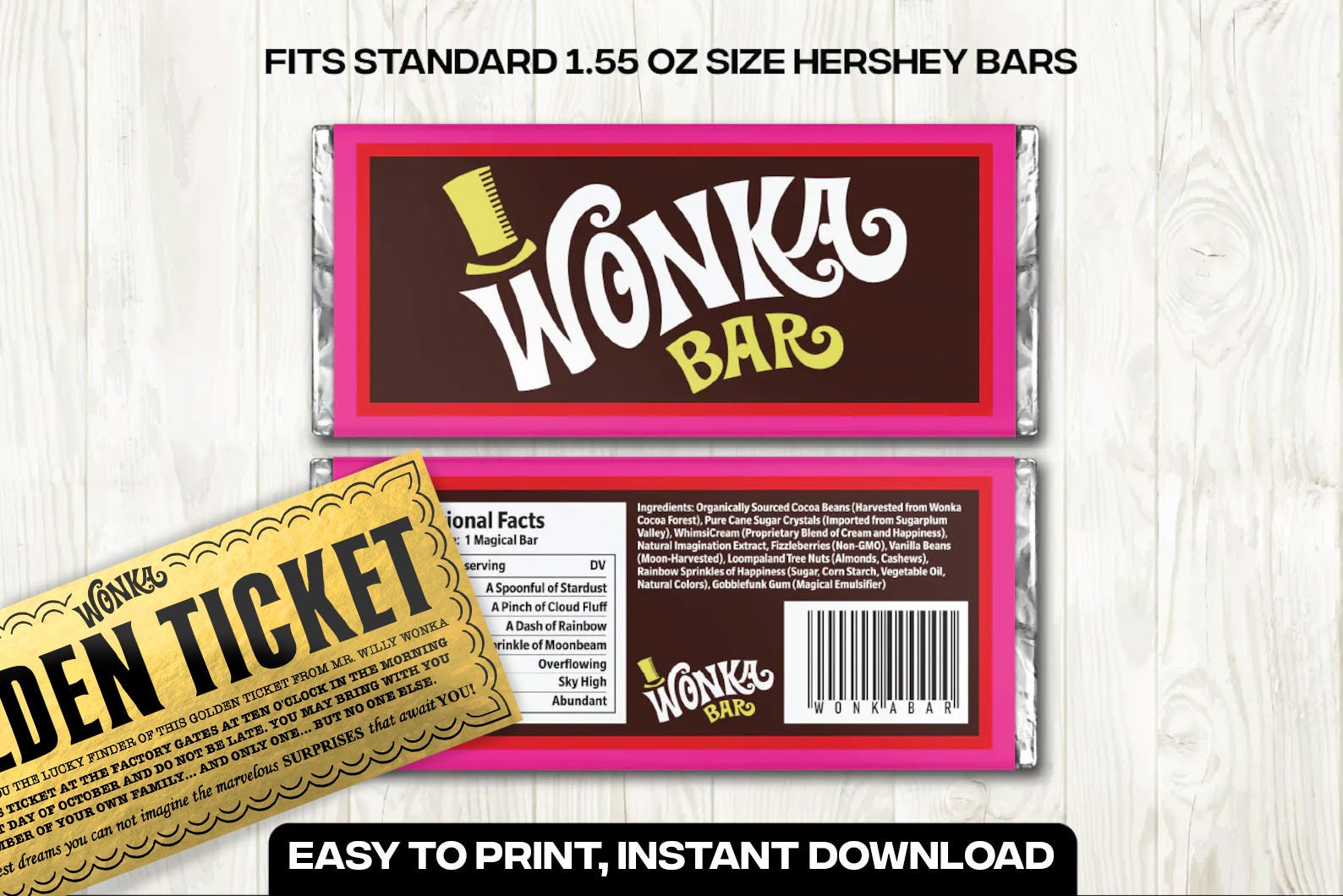 Hersheys XL 4.4 oz Chocolate Bar with Wonka Wrapper