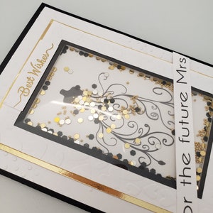 Luxury Handmade Black, White & Gold Bride to Be Shaker Card, Deluxe Bridal Shower Congratulations Card, Unique 3D Shaker Card, Greeting Card